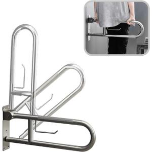 23.5 Inch Toilet Grab Bar, Fold Down Grab Bar with Paper Holder, Knurled Anti-Slip Grab Bars for Toilet, Stainless Steel Handrails Toilet for Seniors Disabled Elderly Pregnant, Brushed Nickel