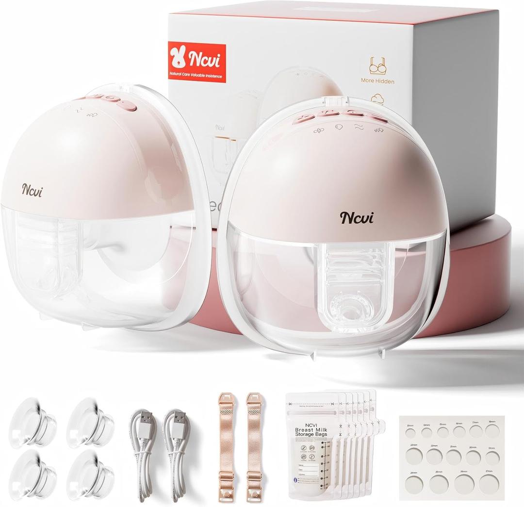 NCVI Wearable Breast Pump, Hands Free Electric Breast Pump with 4 Modes & 9 Levels Suction, Portable Breast Pump Ultra Quiet <42dB, 150min Battery Life, 19/21/24mm Flange, Breastfeeding Pump for Moms (Pink)