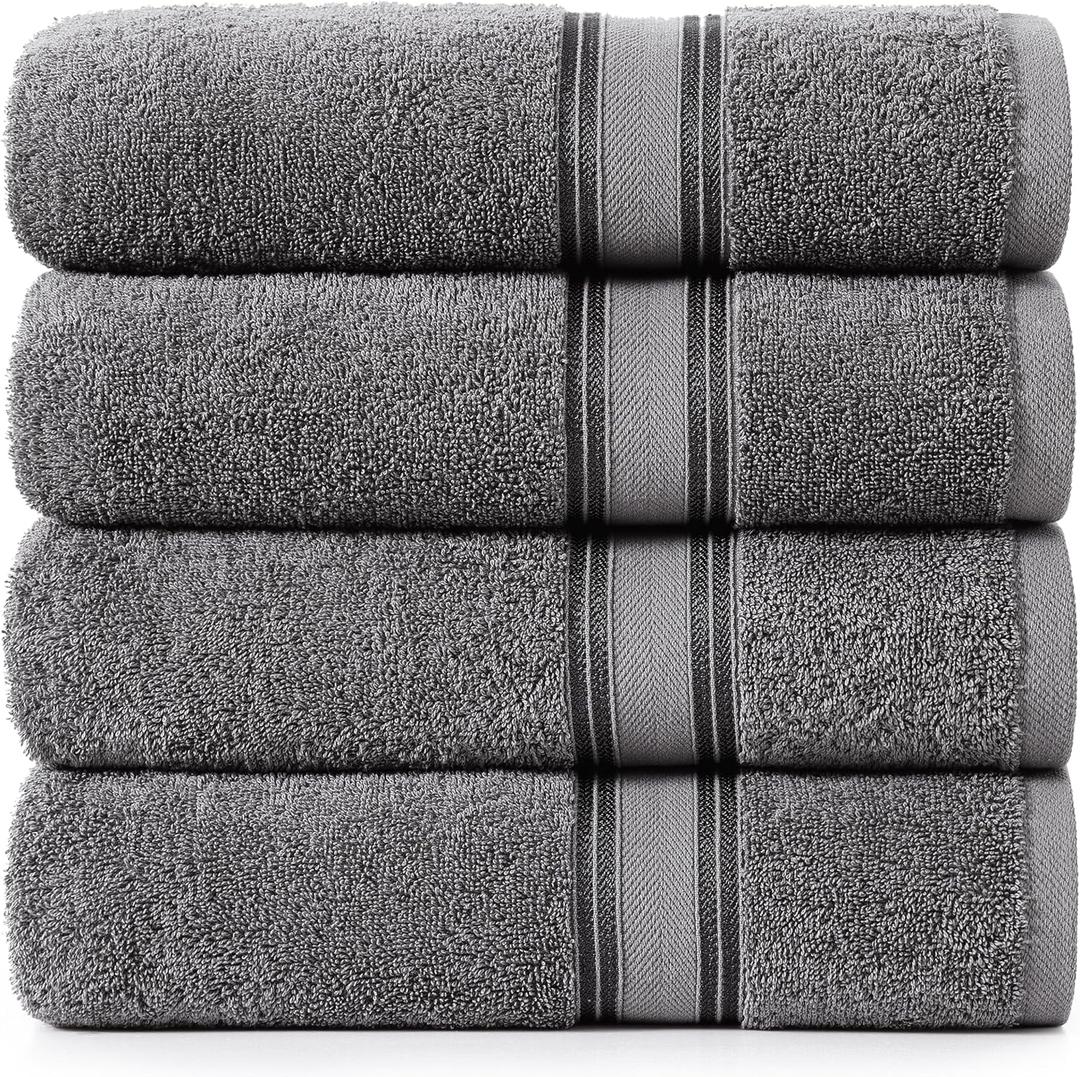 LANE LINEN 100% Cotton 4 Pack Bath Towels Set (30"x60") - Zero Twist, Large Cotton Towels for Bathroom - Quick Dry, Soft & Absorbent Bath Towel Set - Remains Soft After Multiple Washes - Cool Grey