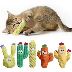 Cat Toys for Indoor Cats, 100% Pure Organic Catnip-Filled Toys Without Cotton, Interactive Cactus Kitten Toy for Anxiety Relief, Soft Cute Teething &Chew Toys, 5 Pack