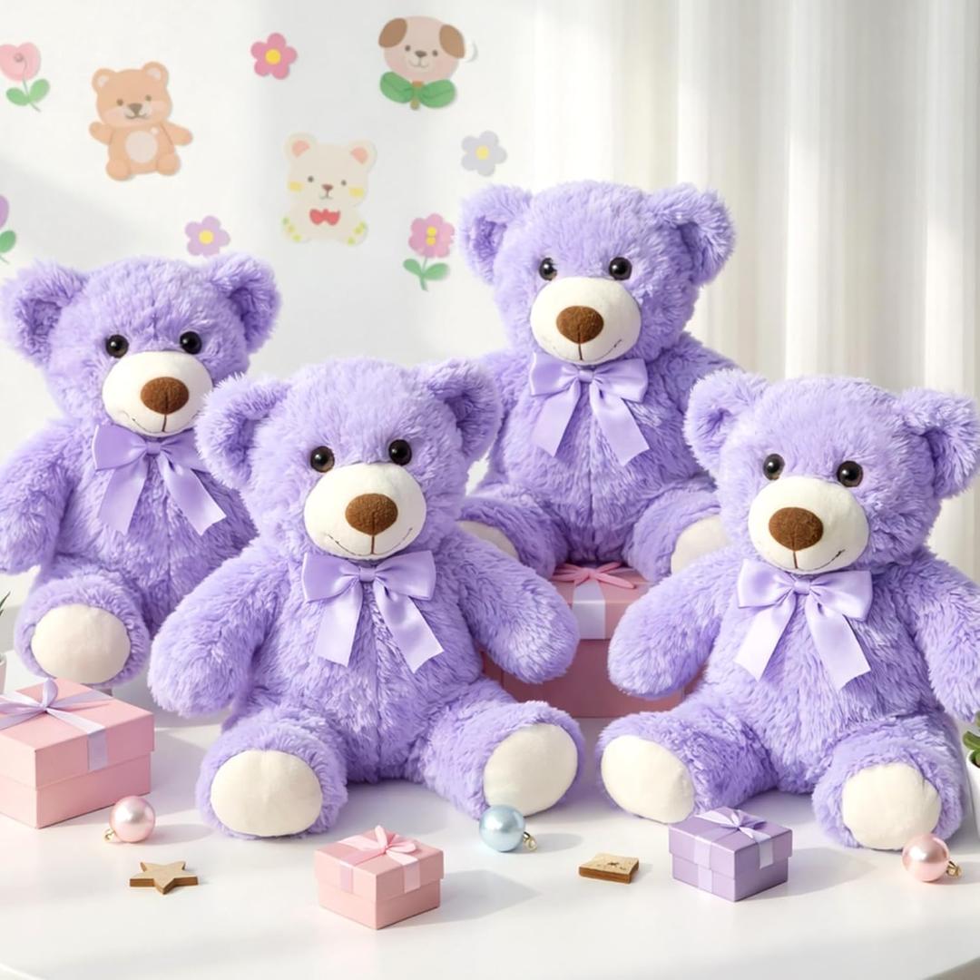 Civaner 4 Pack 14 Inches Teddy Bears Plush Stuffed Animals Cute Soft Bears Gifts Bulk for Women BFF Girlfriend(Purple)