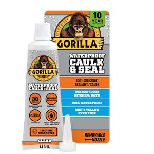 Gorilla 100% Silicone Caulk, Waterproof Sealant, 2.8oz Squeeze Tube (Pack of 1)  Clear -10 Year Mold Resistant Kitchen, Window, Bath, Marine, Door and More