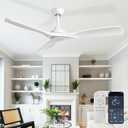 Depuley Ceiling Fan Without Light: 52 Inch 3 Blade Outdoor Fans for Patios - White Ceiling Fan No Light Indoor Remote Control Ultra Quiet DC Motor Reversible 6 Speed Timer