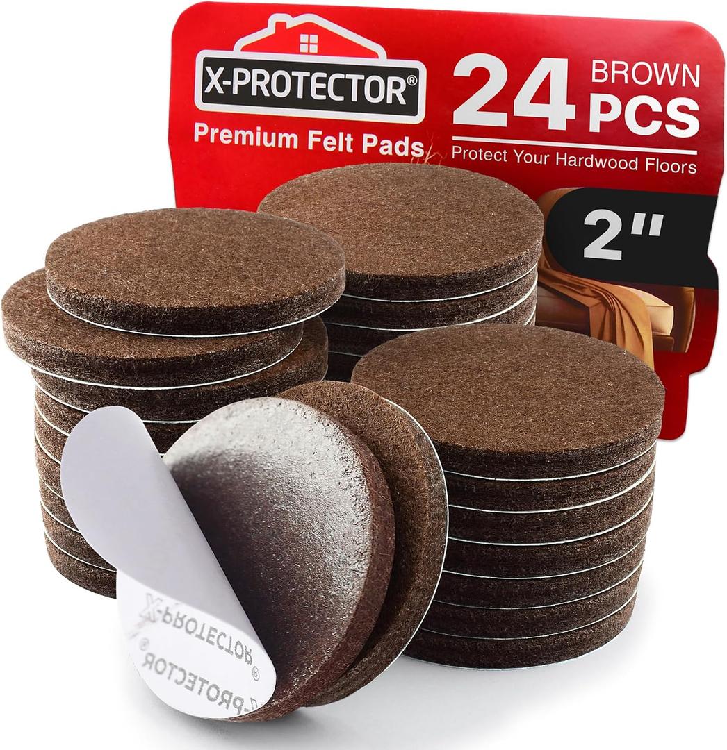 X-Protector Felt Furniture Pads - 24 Pcs 2" Round - Chair & Floor Protectors - For Hardwood Floors - Protect Your Floors! (Brown)