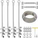 30" Heavy Duty Ground Anchors, 4 Pack Screw-in Earth Anchor Tie Down Kit with American-Style Turnbuckles & 304 Stainless Steel Cable for Mobile Homes, Sheds, Trampolines, Carports