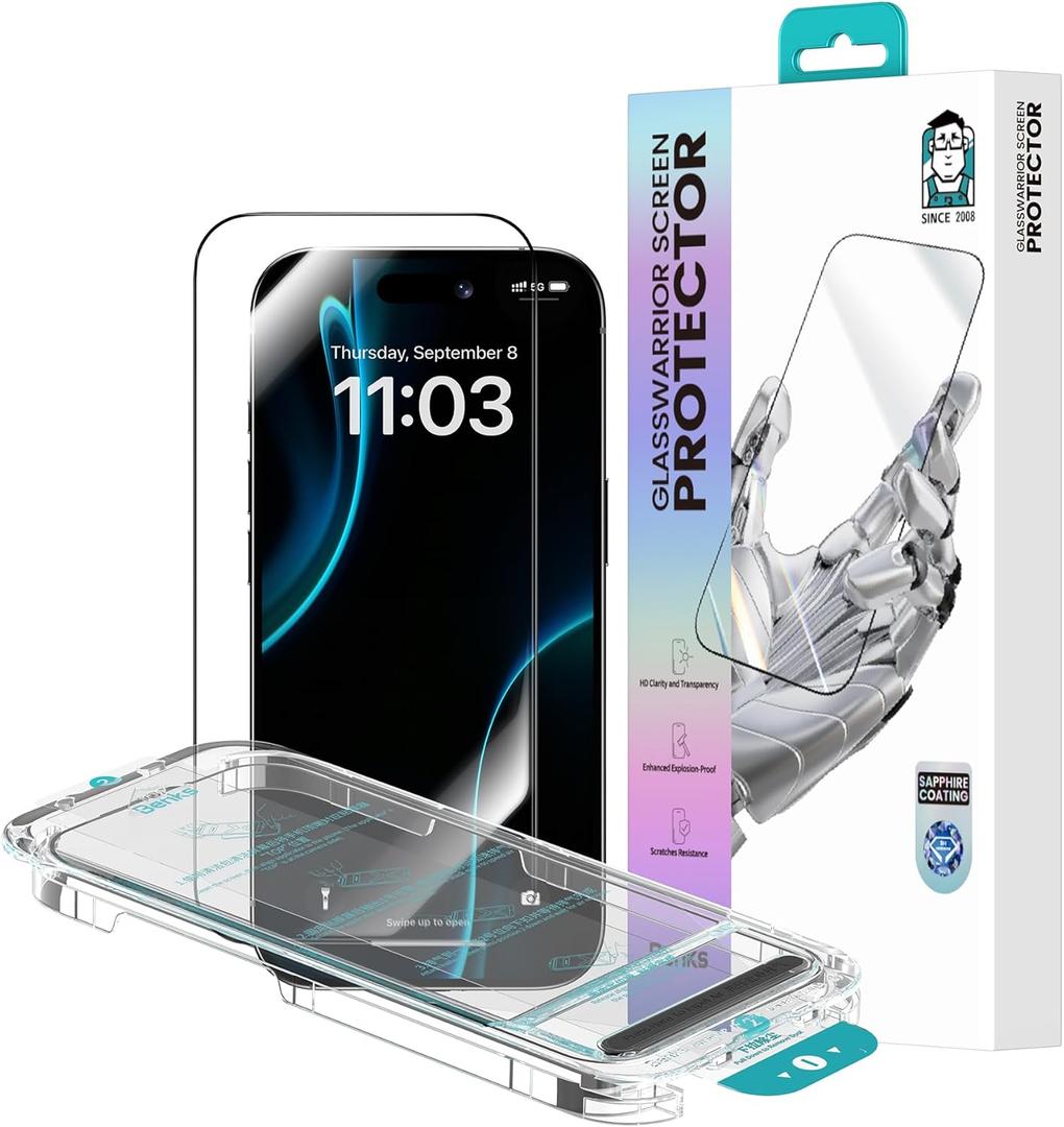 BENKS GlassWarrior Sapphire Screen Protector for iPhone 17 Pro 6.3 inch, 3D Curved Full Coverage Tempered Glass, Ultra HD Clarity, Anti-Fingerprint, Scratch & Shatter Resistant