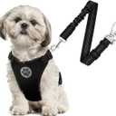SlowTon Dog Seat Belt Harness for Car, Dog Car Harness Adjustable Mesh Breathable & Dog Seatbelt Safety Tether with Elastic Bungee for Small Medium Large Pets(Black, Double Clip, XS)