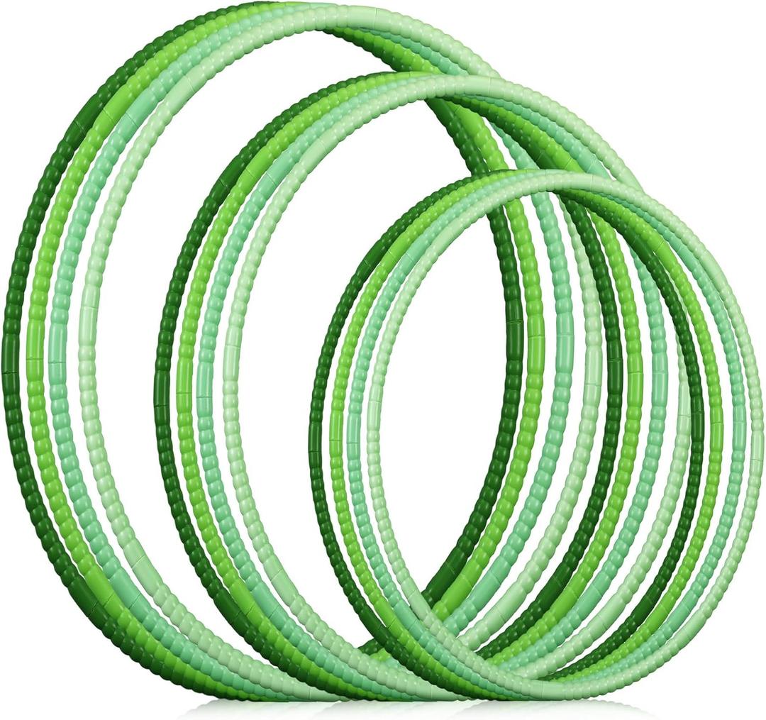 Syhood 12 Pcs Toy Color Hoop Plastic Detachable Adjustable Hoop Light Weight Exercise Fitness Equipment Toy Waist Ring for Adult Party, 3 Sizes (Gradient Green)