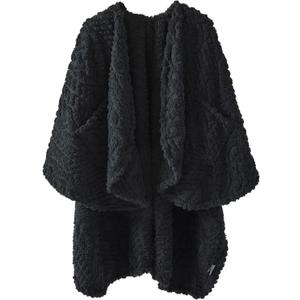 Royoliving Fuzzy Sherpa Wearable Fleece Blanket with Pockets for Adults, Ultra Soft Plush Shawl TV Throw Blankets (Black, 58'' x 64'')