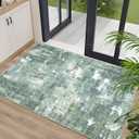 Modern Abstract Washable Area Rug for Entryway,Low Pile Indoor 2x3 Non Slip Carpet Non-Shedding Area Rug Soft Stain Resistant Rug Sage Green