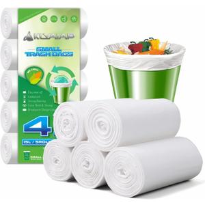 220 Counts Aklyaiap 4 Gallon Trash Bag,Tear & Leak Resistant Bathroom Biodegradable Small Garbage Can Bags Unscented for Home & Kitchen, 5Rolls, White (1 Count (Pack of 220))
