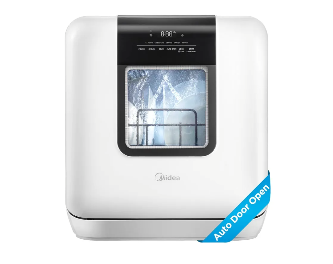 Midea MDC17P2DWW Countertop Dishwasher Portable with 6L(1.59G) Built-in Water Tank, 5+2 Programs, Auto Door Open, Dual Drying System, Energy-Saving and Odor Removal, for Apartments, Dorms& RVs, White