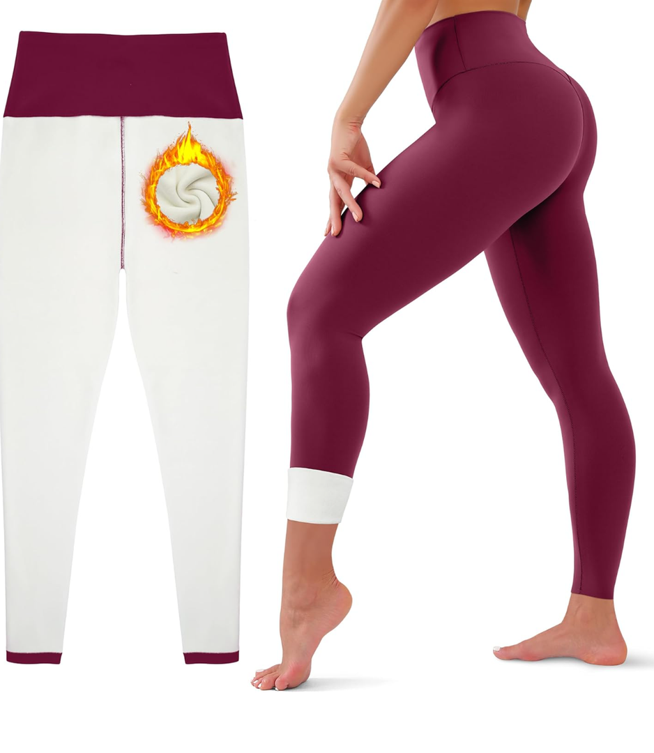 HEGALY Thick Fleece Lined Leggings for Women Tummy Control High Waisted Workout Thermal Warm Soft Yoga Pants for Cold Winter, Large