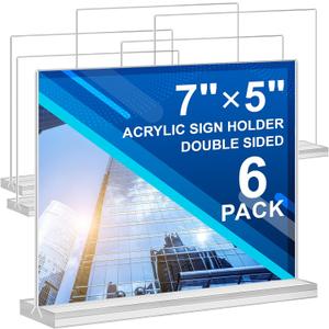 Acrylic Sign Holder 7x5,6 Pack Clear Sign Holder Double Sided Table Menu Horizontal Desktop Display Stand Paper Flyer Holder Tabletop Sign Holder Suitable for Restaurants, Office, Store, Hotels