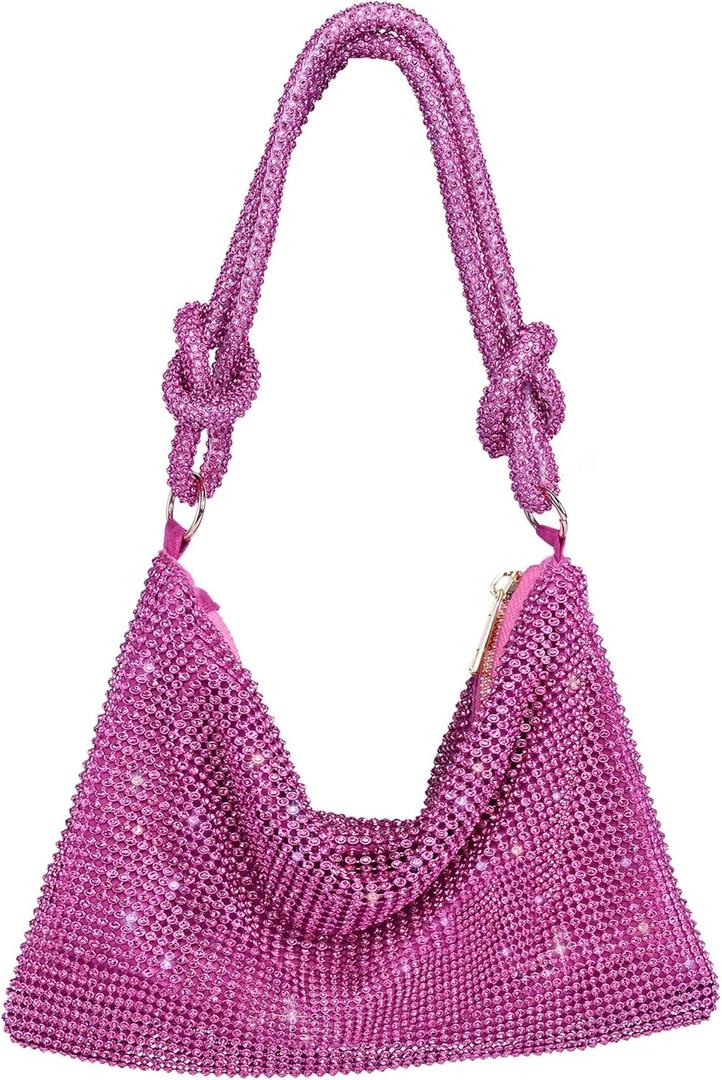 Rhinestone Purse Sparkly Evening bag Silver Clutch Purses for Women Evening, Cross Body Handbags for Party Prom Club Wedding (Pink)