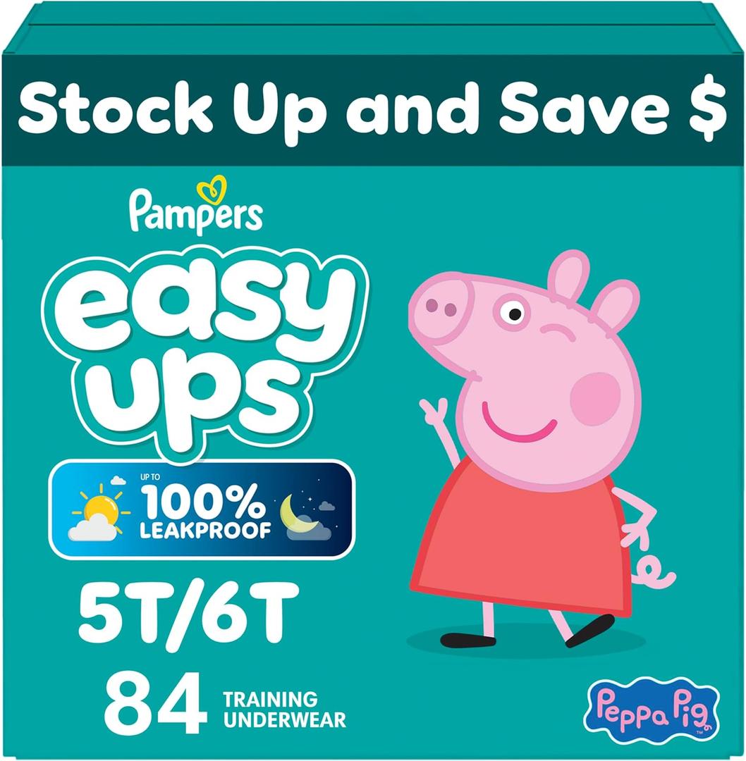 Easy Ups Girls & Boys Potty Training Pants, Size 5T-6T, 84 Count, Peppa Absorbent Training Underwear, Up to 100% Leakproof Day and Night, Hypoallergenic 