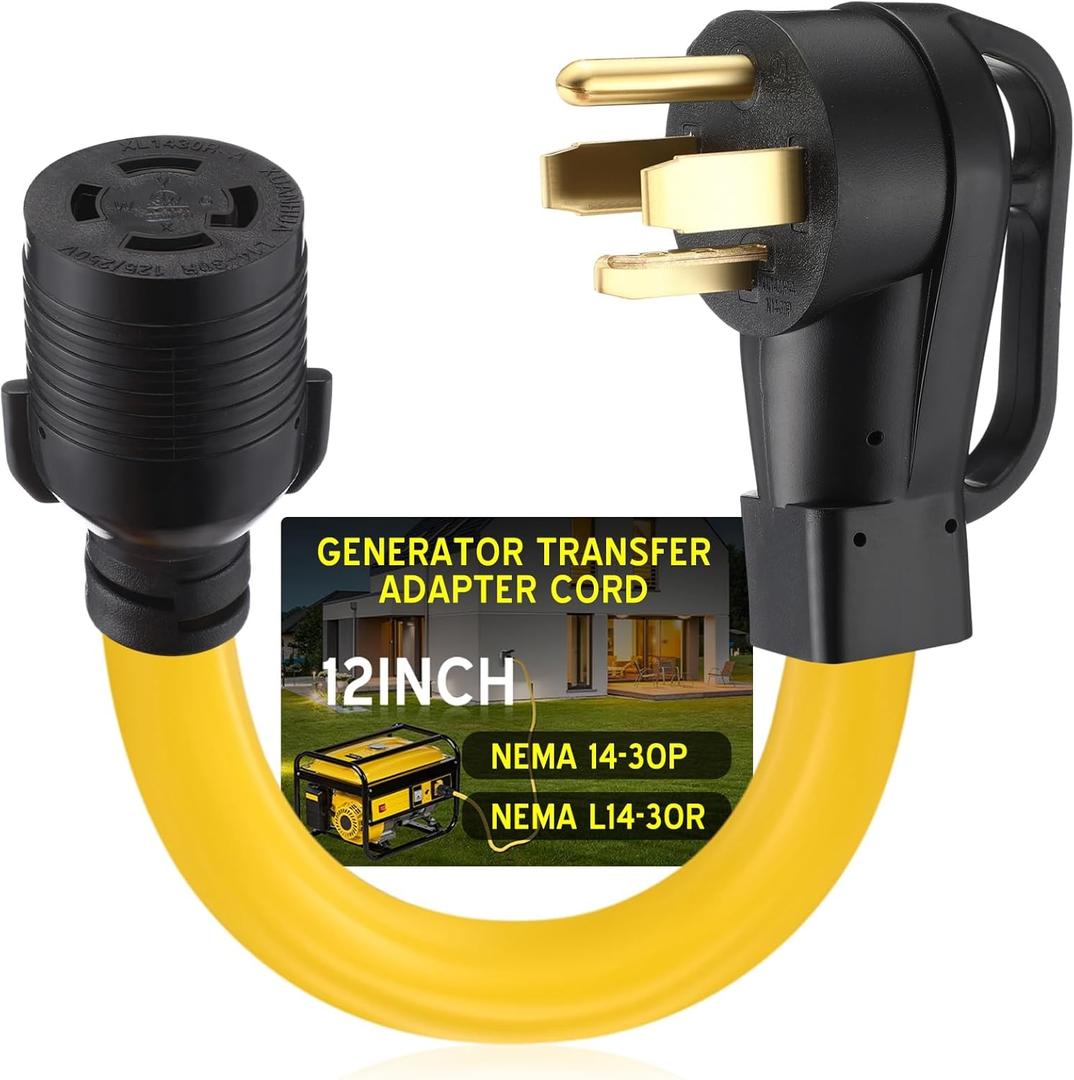 4 Prong 30 Amp Dryer Adapter Cord Compatible with NEMA 14-30P to L14-30R, 4 Prong Dryer Outlet to Generator Locking Plug Adapter Generator EV Charger Cord, STW 10 AWG, 1ft