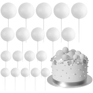 ASTARON 20 Pcs Ball Cake Topper Decorations Mini Balloons Cake Topper Sticks White Balls Cake Picks Cake Topper Balls Cake Decorations for Wedding Birthday Cake Decorations