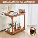 Uniclinens C-Shaped End Table with Wheels, Solid Wood Adjustable C Side Table for Sofa, Bedside Table with Lockable Casters, Wooden Nightstand for Living Room Bedroom, Teak Tone (15.7"D x 23.6"W x 24.8"H)