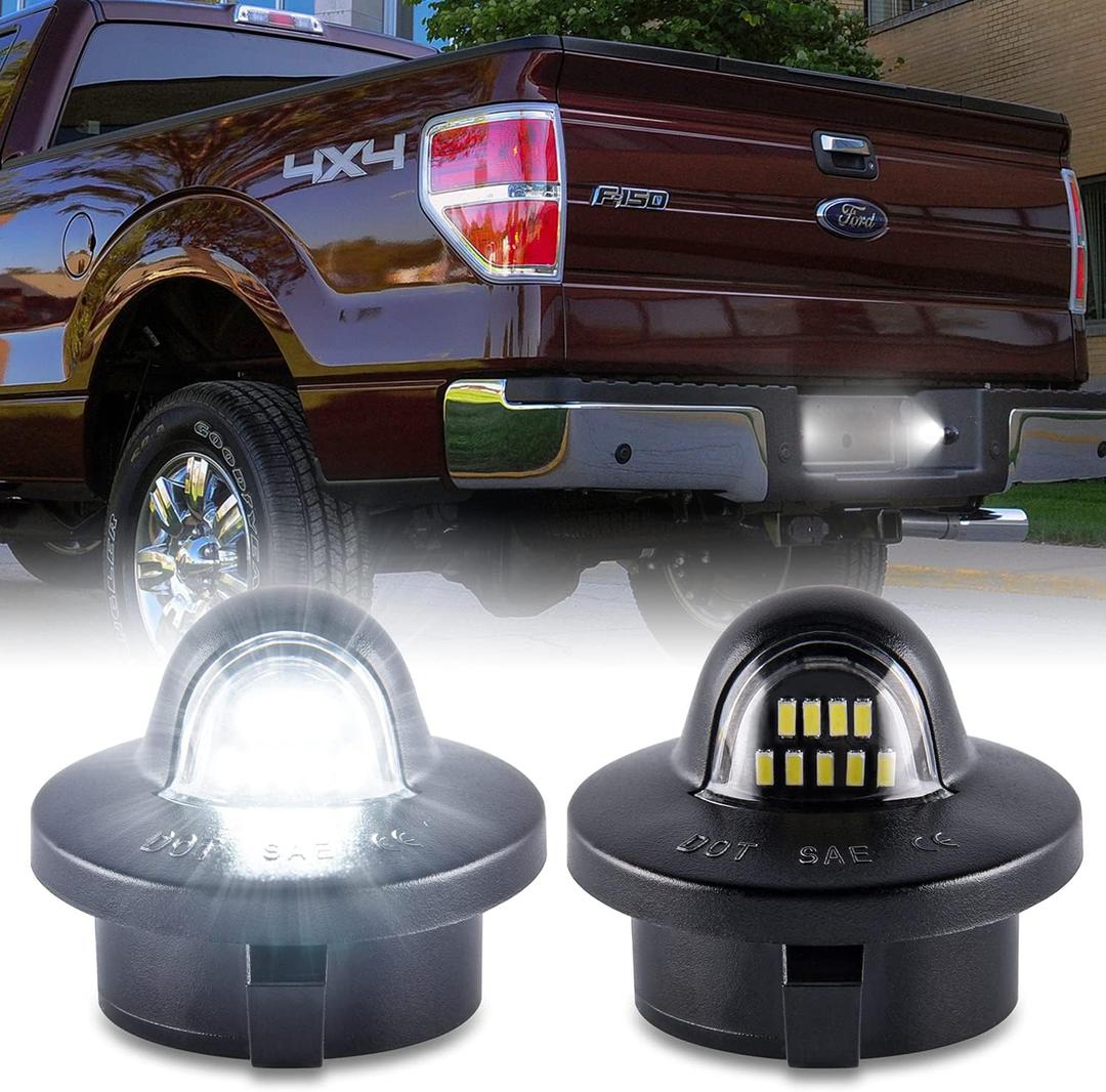 Gempro License Plate Light Assembly LED Tag Lamp Replacement for Ford F150 F250 F350 F450 F550 Superduty Bronco Excursion Ranger Expedition Explorer Rear Plate Lights, 6000K White, 2PCS (Black)