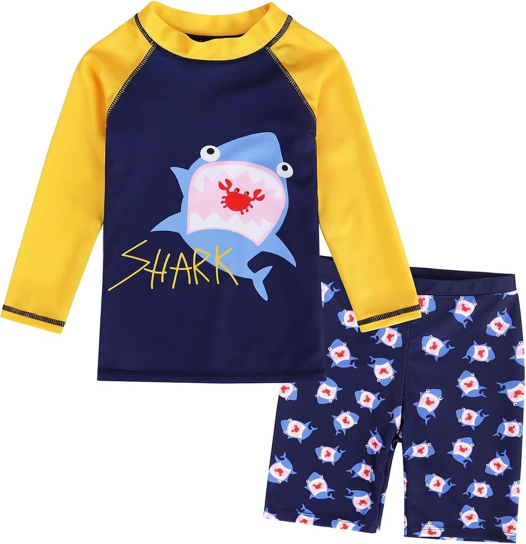 AIWUHE Toddler Boys Swimsuit 2 piece Rash Guard Swimsuits with Swim Trunk Long Sleeve Bathing Suit Sunsuit Swimwear Sets XXL)