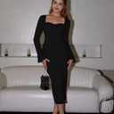 YMDUCH Women's Sexy Long Sleeve Sweetheart Neck Back Slit Bodycon Party Tight Midi Pencil Dress (Medium, Black)