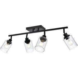4-Light Track Lighting Kit Bathroom Wall Light Fixtures, Black Directional Ceiling Light for Kitchen Dining Room Bedroom Office, Seeded Glass Shades