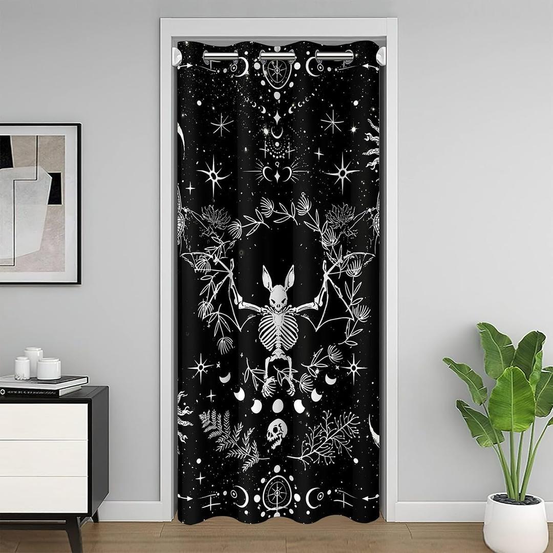 Retro Exotic Moth Door Curtain for Kids,Gothic Skull Boho Sun Moon Doorway Curtain for Privacy,Abstract Starry Sky Galaxy Door Window Curtain Bedroom Decor Doorway Curtain 1 Panel,34"W X 80"L