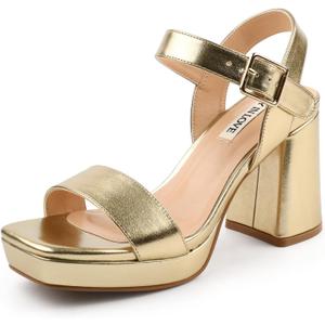 JOY IN LOVE Women's Chunky Platform High Heels Ankle Strap Block Heel Sandals (10, Gold Matte)