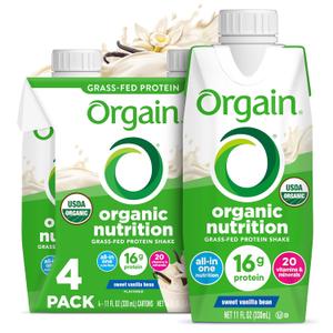 Orgain Organic Nutritional Shake, Vanilla Bean - Meal Replacement, 16g Protein, 20 Vitamins & Minerals, Gluten Free, Soy Free, Kosher, Non-GMO, 11 Ounce, 4 Count (EXP 07/07/26)