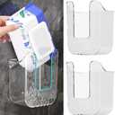 Bathroom Wipes Holder, 2PCS Wall-Mounted Wipe Storage Box, Acrylic Wipes Container with Adhesive Mount for Toilet and Bathroom