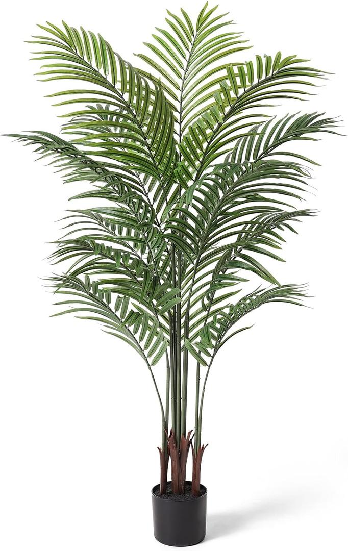 Artificial Areca Palm Plant 5Ft Fake Tropical Palm Tree, Perfect Faux Dypsis Lutescens Plants in Pot for Indoor Outdoor House Home Office Garden Modern Decoration Housewarming Gift,1Pcs