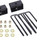LHE 3 Inch Rear Leveling Lift Kit Block with U Bolts for 2007-2021 Chevy Silverado 1500 GMC Sierra 1500, Black