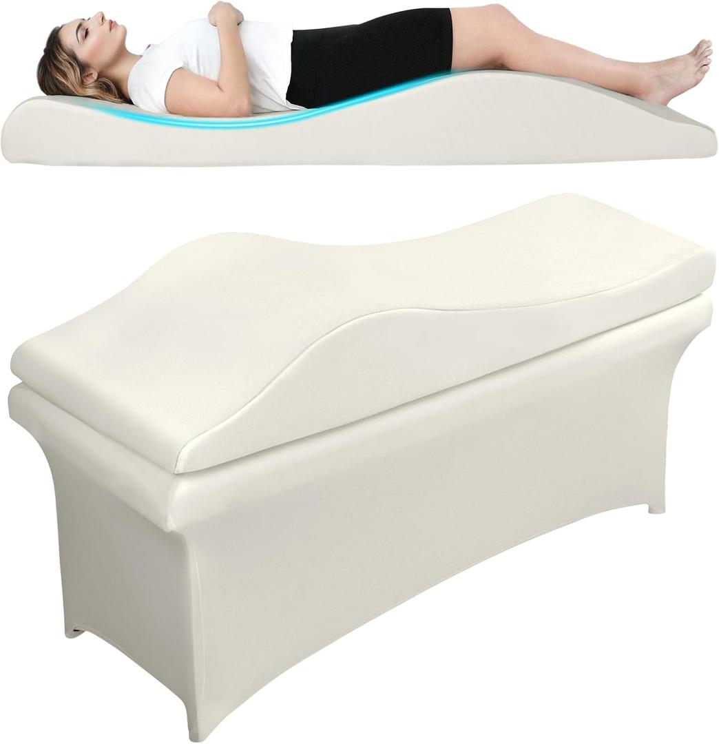 Ergonomic Lash Bed Pad, 30D Foam Esthetician Mattress Topper for Lash Tech Facial Wax, Beauty Salon Massage Bed Topper with Milk Touch & Washable Cover-Cream White