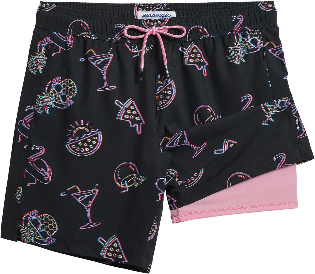 maamgic 2 in 1 Mens Swim Trunks 7 Inch Swim Shorts Swim Suits Board Shorts (X-Large, Party Night-black)