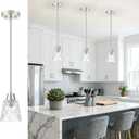 Glass Pendant Lights Kitchen Island, 1-Light Modern Brushed Nickel Mini Pendant Light Fixtures with Cone Glass and Rods, Mini Hanging Light for Kitchen Sink Dining Room Bathroom
