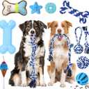 Vinsot 12 Pack Large Dog Chew Toys for Aggressive Chewers Dogs Teething Toys with Dental Rope Squeaky Balls and Chew Bone for Medium Large X-Large Breeds Dogs (Blue White)