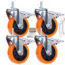 Heavy Duty Stem Caster Wheels M10-1.5X25mm Dual Locking No Noise PVC Threaded Stem Caster Wheels Pack of 4 for Workbench, Dolly, Furniture (4 Inch, Orange)