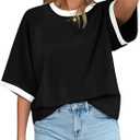 LilyCoco Oversized Ringer Tee Women Summer Boxy Short Sleeve T Shirts | Summer Casual Tshirt, Contrast Trim Top, Drop Shoulder, Color Block, Basic Loose Fit Tees, Weekend Going Out Clothes (Black, M)