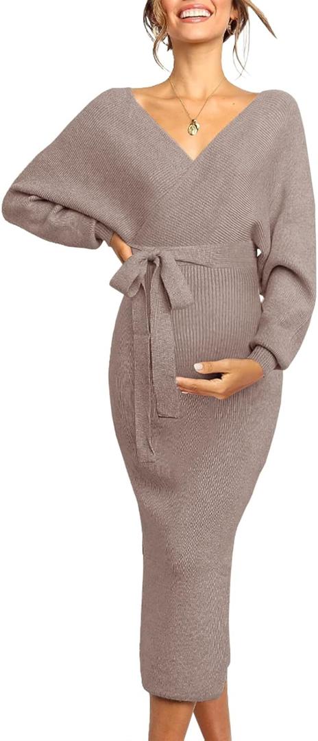 Chang Yun Maternity Nursing Dress Sweater Dress for Women Wedding Guest Dress Baby Shower Maternity Photoshoot Outfits (X-Large, Coffee)