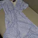 FENSACE Polka Dot Dress for Women Summer Cute Empire Waist Knee Length Maternity Cute Dresses(Blue White-95,Medium)