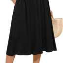Women's Midi Skirt Summer Flowy Elastic High Waisted Casual Pleated Skirts with Pockets (XX-Large, Black)