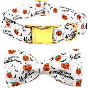 Halloween Dog Collar, Pet Collar Bow Pumpkin Pet Collar Girl Boy Holiday Collars Gift Bow Cute Soft Puppy Collars for Medium Dogs (Medium (Pack of 1))
