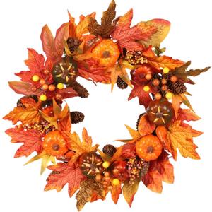 Pumpkins Thanksgiving Fall Wreaths for Front Door 18 inch Decorations for Home with Pumpkins, Pinecone Maple Leaf, Decorations for Halloween Farmhouse Outdoor Indoor Window Wall Home Decor