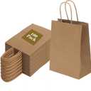 Joybe 100 Pack 5.95x3.25x8 Inch Small Brown Paper Bags with Handles Bulk, Kraft Paper Gift Bags for Birthday Party Favors Grocery Retail Shopping Business Goody Craft Sacks (Plain Natural, 100pcs)