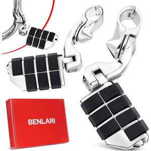 Benlari Highway Pegs,1.25" Highway Footpegs 304 Stainless Steel Adjustable Short Angled Fit for Harley Davidson Touring Street Glide Road Dyna Sportster Softail fits 1-1/4"(32mm) Engine Guard(Chrome)