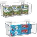 vacane 2 Pack Plastic Adhesive Mount Over Cabinet Door Organizer, Wall Organization Container Makeup Organizer Hanging Basket Bins for Kitchen, Pantry, Craft Room, Office, Space Saving Holder