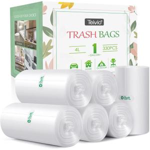 1 Gallon 330 Counts Strong Trash Bags Garbage Bags by Teivio, Bathroom Trash Can Bin Liners, Small Plastic Bags for Home Office Kitchen, Clear