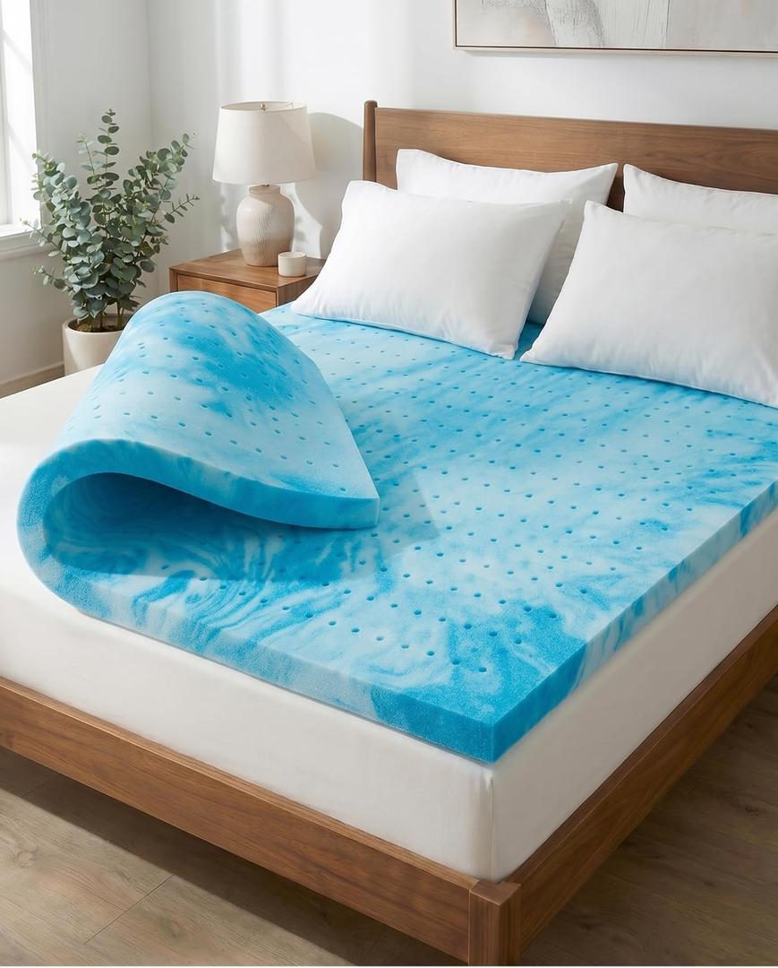 4 Inch Queen Memory Foam Mattress Topper - Cooling Gel Mattress Pad | Cooling Gel Infused Bed Topper, Soft Ventilated Mattress Pad for Pressure Relief & Pain-Free Sleep, CertiPUR-US & Oeko-TEX