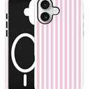 Jusy Compatible with MagSafe Striped Phone Case for iPhone 16 Plus, Cute Aesthetic Magnetic Soft TPU and Hard PC Protective Phone Cover for Women Girls (Matte) - Pink